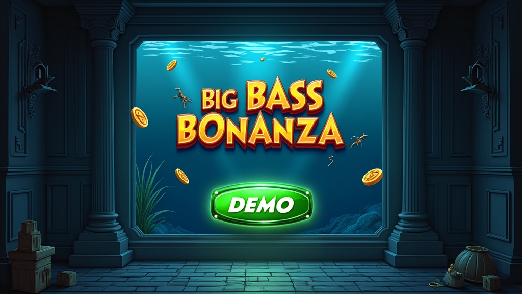 Big Bass Bonanza demo screen with a glowing bonus buy button in a dark casino setting