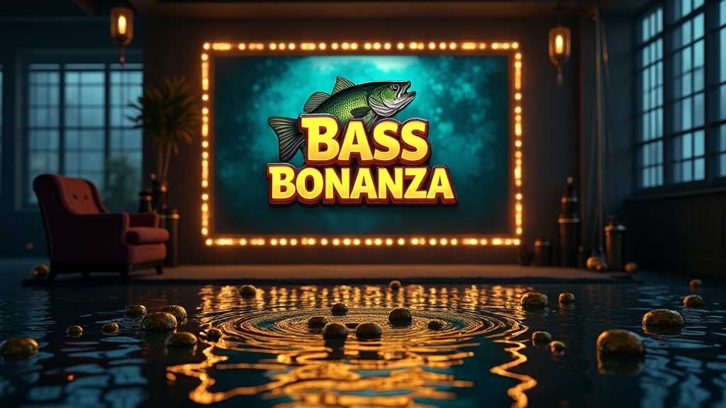 A Big Bass Bonanza slot screen beside a no-deposit voucher and fishing-themed casino coins
